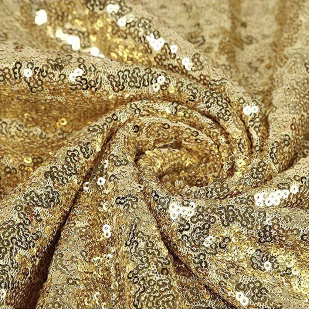 Gold sequin tablecloths for 72” round table. 132”/335cm